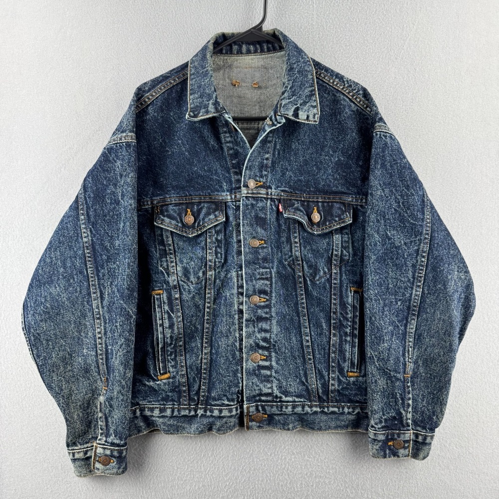 Vintage 80s Levis Jacket Mens Medium 22x25 Blue Acid Wash Denim 80s 1988 USA